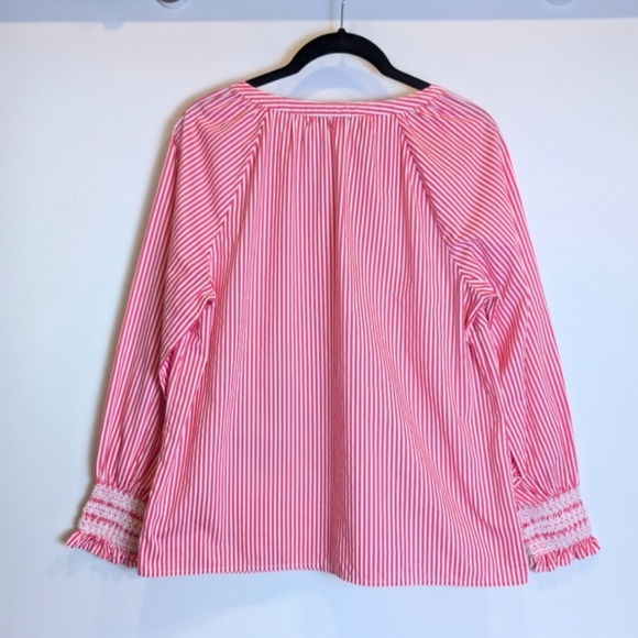 Talbots Pink White Striped Smocked Long Sleeve Shirt Size Medium Petite - Picture 2 of 5